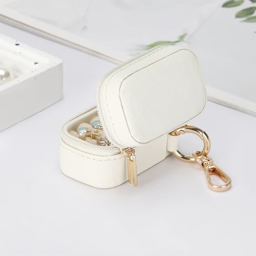 KUKUVR Small Travel Ring Stud Earring Box with Keychain, Mini Wedding Ring Holder Boxes for Multiple Rings, Portable Jewel...
