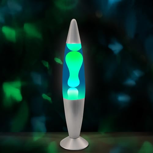 JAMBO 16" Beautiful Lamp- Blue with Yellow/Green Wax, Relaxing Liquid Light, Night Light Nightlight, Home Decor Living Roo...