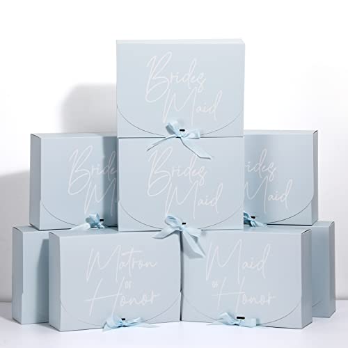 Marspark 8 Pack Blue Bridesmaid Proposal Gift Boxes with Ribbon 7.87 x 10.6 Inch Will You Be My Maid of Honor Bridesmaid B...