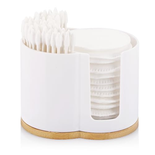 Tbestmax Qtip Dispenser 2-Grid Cotton Ball , Swab, Round Pads Holder for Bathroom Container Organizer, Plastic, White
