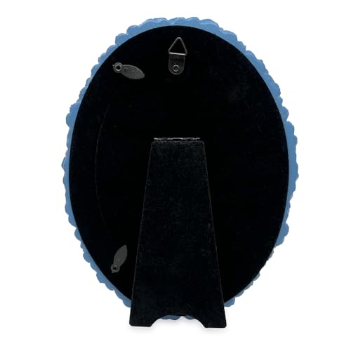 Laura Ashley 4x6 Blue Hydrangea Flower Textured Hand-Crafted Resin Oval Picture Frame with Easel & Hook, Tabletop & Wall D...