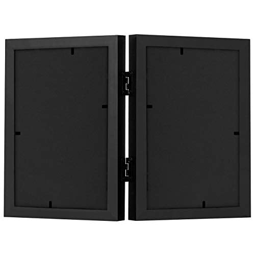 Americanflat Hinged 5x7 Picture Frame with Shatter-Resistant Glass - Double Picture Frames with Engineered Wood - Signatur...