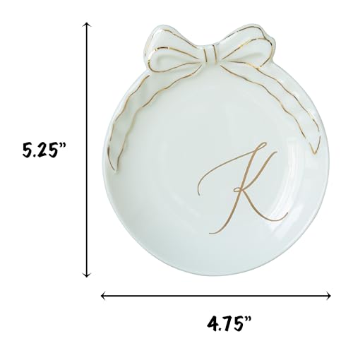 COLLECTIVE HOME Custom Initial Ceramic Jewelry Tray with Bow - Ring Holder & Earring Dish | Christmas Gift Idea for Women,...