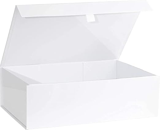 Purple Q Crafts White Hard Gift Box With Magnetic Closure Lid 14" x 9" x 4" Rectangle Favor Boxes With White Glossy Finish...