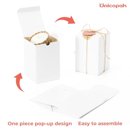 UnicoPak 30 Pack 4x4x6 White Gift Boxes with Lids - Tall Small Gift Boxes for 16oz Mason Jars, Candles, Mugs - Pop-Up Easy...