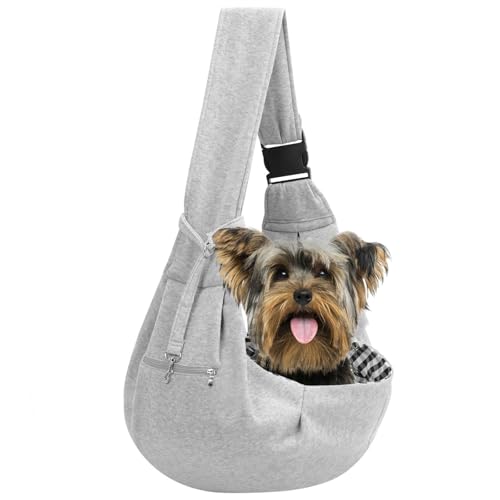Adjustable Dog Carrier Sling - Hand-Free Dog Carriers for Small Dogs and Cats, Puppy Sling Carrier with Zipper Purse Pocke...