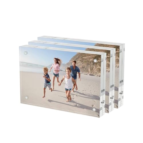 AITEE 4x6 Acrylic Picture Frames 3 Pack, 20% Thicker Block, Clear Picture Frames Freestanding Double Sided Magnetic Acryli...