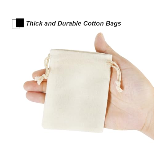 HRX Package 20pcs Little Muslin Bags 3x4 inches, Double Drawstring Cotton Jewelry Pouches Empty Sachet for Mini Gift Party...