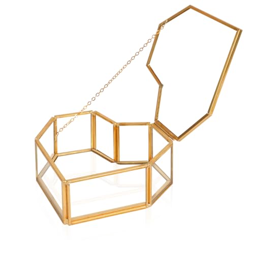 Himitimi Vintage Glass Jewelry Box Heart-Shaped Gold Keepsake Box with Hinged Lid Trinket Ring Earring Jewelry Organizer V...
