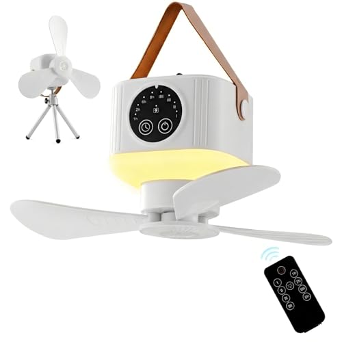 Liomus Portable Camping Fan with Lights,LED Hanging Ceiling Fan With Remote&Timer, 9.25" Wireless Rechargeable Tent Fan,4 ...