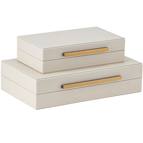 XIGEXIGE Faux Leather Large Modern Stackable Nesting Jewelry Box with Lids Organizer – Set of 2 Beige Shagreen Decorative ...