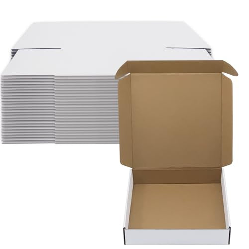 10 x 10 x 2 inch Shipping Boxes Set of 25， White Corrugated Cardboard Box Mailer Boxes for Packaging Small Business Shippi...