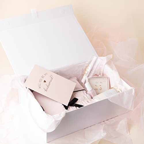 Purple Q Crafts White Hard Gift Box With Magnetic Closure Lid 14" x 9" x 4" Rectangle Favor Boxes With White Glossy Finish...
