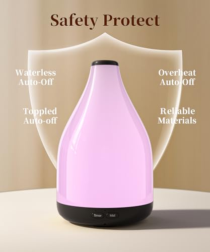 KinYiLO 300ML Essential Oil Diffuser, Quiet Aromatherapy Diffuser Mist Humidifier with 7 Colors Light, Auto-Off, 1H/3H/6H ...
