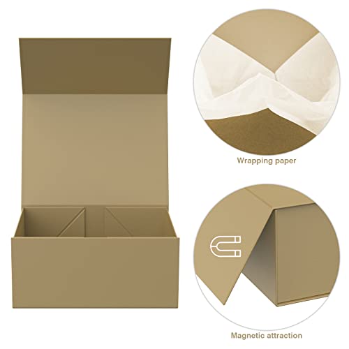 MOYEUPAC Glod Gift Box,9" X 7" X 4" with Lids for Presents Magnetic Closure Gift Packaging for Christmas,Thanksgiving, Bir...