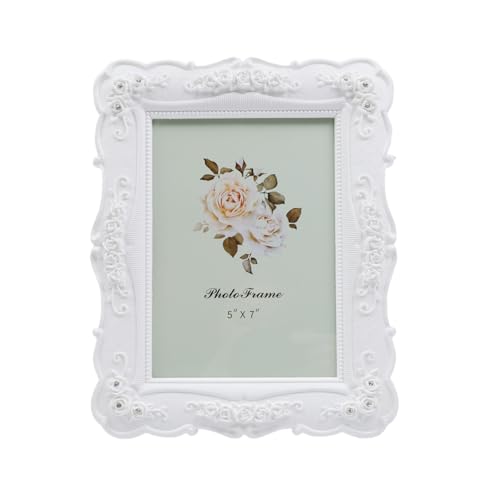 Coshar Rose Flower Design Picture Frame Vintage Photo Frame 5 x 7 Inch Antique Picture Frame Glass for Tabletop Wall Displ...