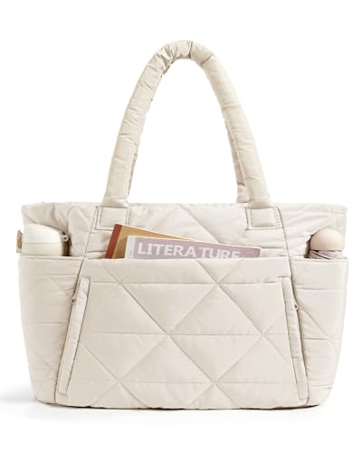 BAGSMART Tote Bag for Women, Puffer Tote Bag with Zipper, Large Quilted Shoulder Bag with Compartments for Travel, Work, Gym