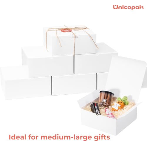 UnicoPak 6 Pack 8x8x3.5 White Gift Boxes Bulk, Gift Boxes with Lids for Presents for Birthday Wedding Bridesmaid Proposal ...