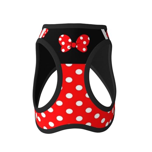 Red Black Polka Dot Bow No Pull Dog Harness and Leash Set, Reflective Vest for Small Dogs Adjustable, Cute Breathable Mesh...