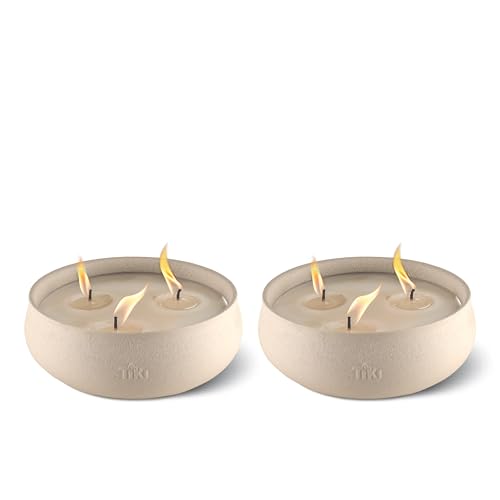 TIKI Citronella Candle 2-Pack – 7-Inch White Wax Bowl with Concrete Finish – Outdoor Decorative Candles for Patio, Deck, G...