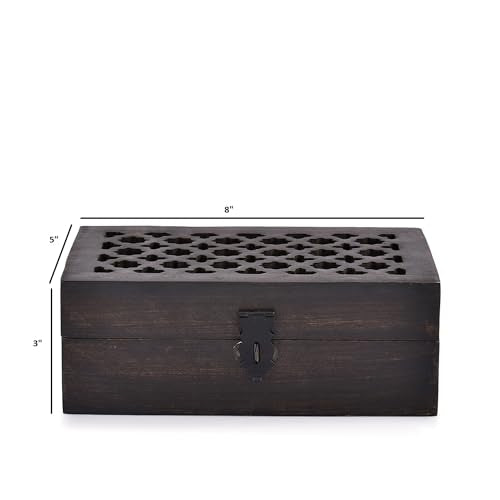 BHAVATU Mango Wood Decorative Wooden Box with Hinged Lid Ideal for Keepsakes, Trinkets, Jewelry and Other Stash (8" x 5" x...