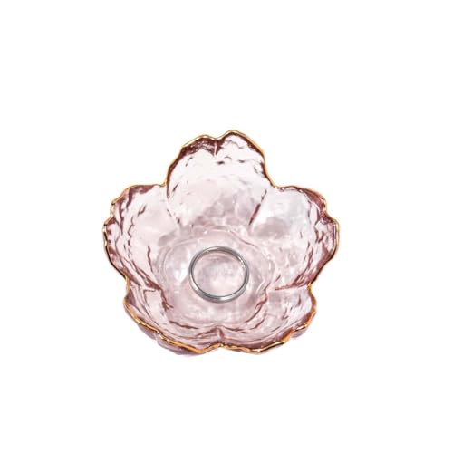GISK Pink Flower Jewelry Ring Dish Tray,Decorative Glass Trinket Dish,Room Decor Aesthetic, Modern Accent Tray for Vanity(...