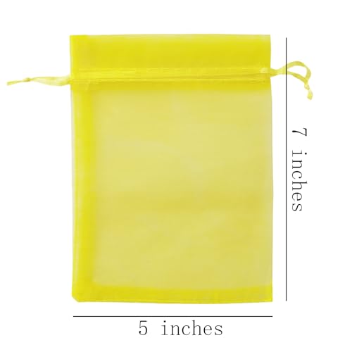 100 Count 5x7 inch Organza Gift Wrap Bags Yellow for Baby Shower,Christmas,Party Favors,Kids Birthday,Wedding,Bridal Showe...