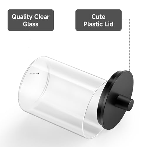 TIPGO Glass Qtip Holder Dispenser - 10 oz Clear Canister Apothecary Jar, Bathroom Vanity Storage Organizer Set for Cotton ...