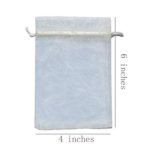 4x6 inch Organza Gift Bags with Drawstring for Jewelry,Candy,50 Count Ivory Sheer Fabric Clear Mesh Wrap Pouches Sachet fo...