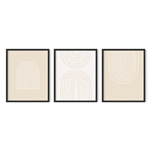 HAUS AND HUES Bohemian Wall Art - Set of 3 Boho Prints, Beige Room Decor Aesthetic, Earth Tone Pictures, Line Drawing, Ter...