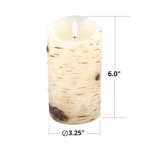 Flameless Candles LED Candles Birch Bark Effect Set of 2 (D:3.25" X H:6") Ivory Real Wax Pillar Battery Operated Candles w...