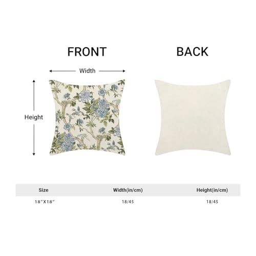Sorktse Chinoiserie Pillow Covers 18x18 Inch Set of 2 Blue Green Floral Bird Throw Pillows Vintage Chinoiserie Flower Pill...