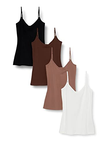 Amazon Essentials Women's Slim-Fit V-Neck Cami, Pack of 4