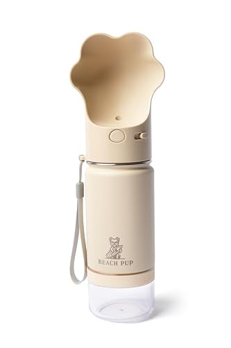Dog Portable Water Bottle Stainless Steel 10 oz with Food Container - Pet Water Bottle - Cream Portable Dog Water Dispense...
