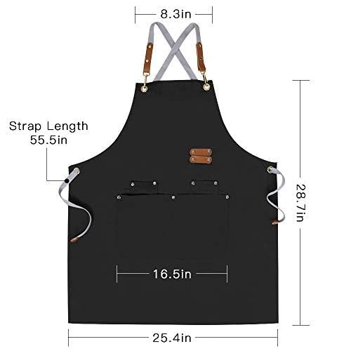 Mignongirl Chef Apron-Cross Back Apron for Men Women with Adjustable Straps and Large Pockets,Canvas,M-XXL,Black