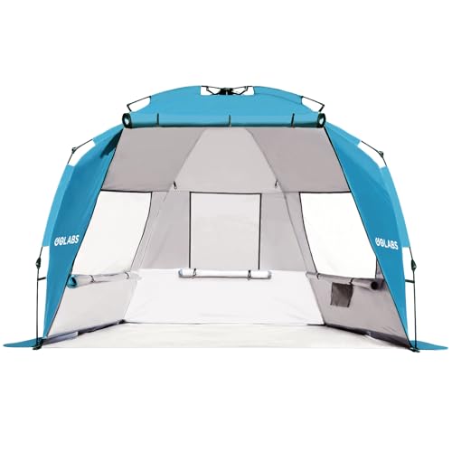 Golabs BT1 Pop up Beach Tent Sun Shelter for 3-Person, 1-Minute Setup by Pre-Attached Pole & UPF 50+, Beach Shade with Det...