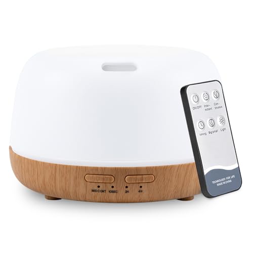 KIMWUVI 300ML Essential Oil Diffuser with Remote Control,Quiet Ultrasonic Cool Mist Aromatherapy Diffuser,7 Color LED Ligh...