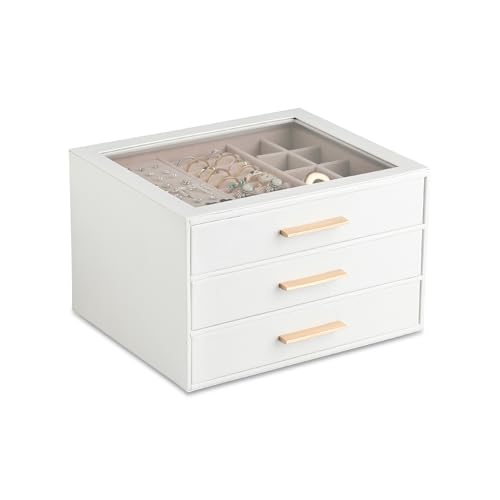 Frebeauty Clear Lid Jewelry Box,3-Layer Jewelry Organizer with Drawer,PU Leather Jewelry Organizers and Storage,Jewelry Bo...