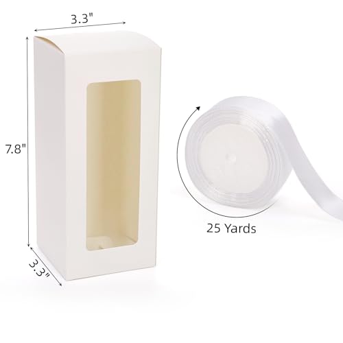 Mezchi 50 Pack Tumbler Gift Box with Window & Ribbon for Sublimation, Glass Cup Packaging for 12oz 16oz 20oz Drinking Jar...