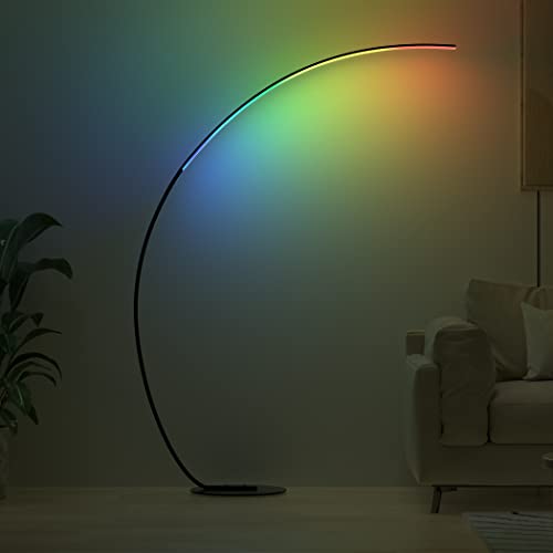 E.P. Light RGBW Modern 69.99 inch Arched Standing Reading Floor Lamp with Remote - Dimmable Black Led Color Changing Curve...