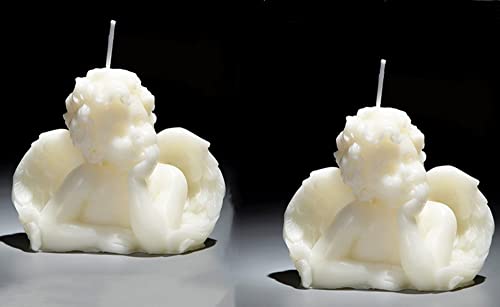 Angel 2 Pack Soy Scented Hand Carved Aesthetic Candles for Home Decor (Milk White)