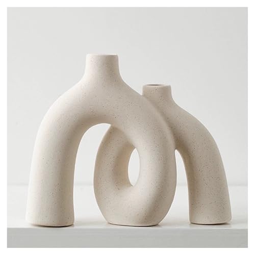 Hug Donut Decorative Vase Set - Modern Nordic Boho Style Vases Home Decor, Matte Ceramic Decorations for Living Room Shel...