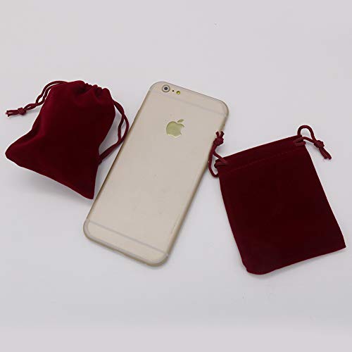 HRX Package Mini Velvet Gift Bag with Drawstring,20PCS Burgundy Red Velvet Cloth Jewelry Pouches (3x4 inches)