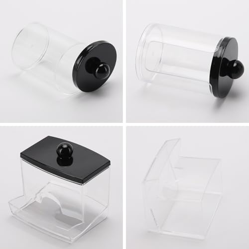 Tbestmax 3 Pack Qtips Holder Dispenser - Bathroom Organizers and Storage Containers, Plastic Apothecary Jars with Black Li...