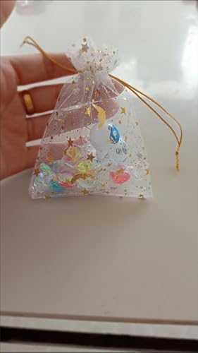 60 Pieces Moon Star Organza Jewelry Candy Bags, 3.5”X 4.7” 3 Colors Little Mesh Candy Gift Bags, Organza Favor Gift Pouche...