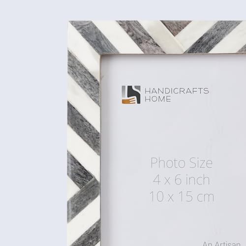 Handicrafts Home 4x6 Grey & white Picture Frame, Christmas Decor Handmade chevron Bone Inlay Photo Frame for Modern Farmho...