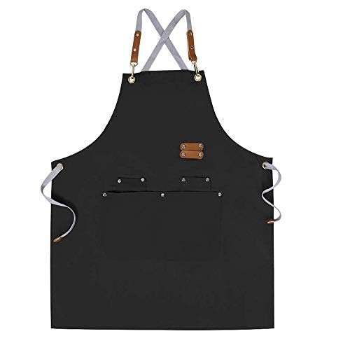 Mignongirl Chef Apron-Cross Back Apron for Men Women with Adjustable Straps and Large Pockets,Canvas,M-XXL,Black