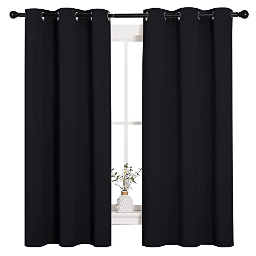 NICETOWN Pitch Black Solid Thermal Insulated Grommet Blackout Curtains/Drapes for Bedroom Window (2 Panels, 42 inches Wide...