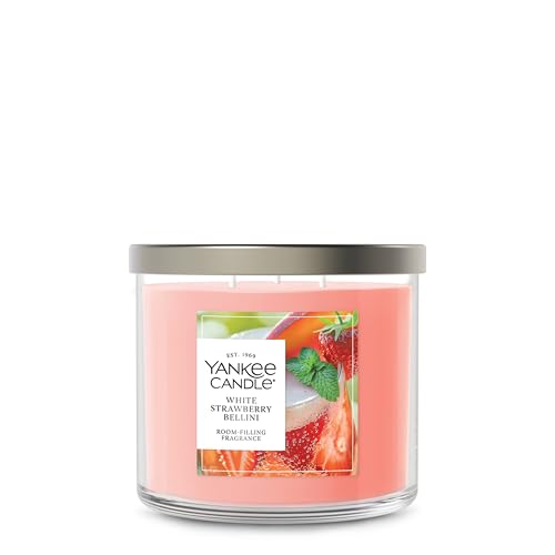 Yankee Candle White Strawberry Bellini Scented Candle, 14.5oz 3-Wick Candle Jar with up to 40 Hours Burn Time, Giftable