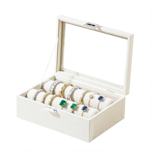 Gghenda Bracelet Display Holder with Clear Lid, Jewelry Storage Organizer Box Case with Rods for Bangles, Watches, Women (...